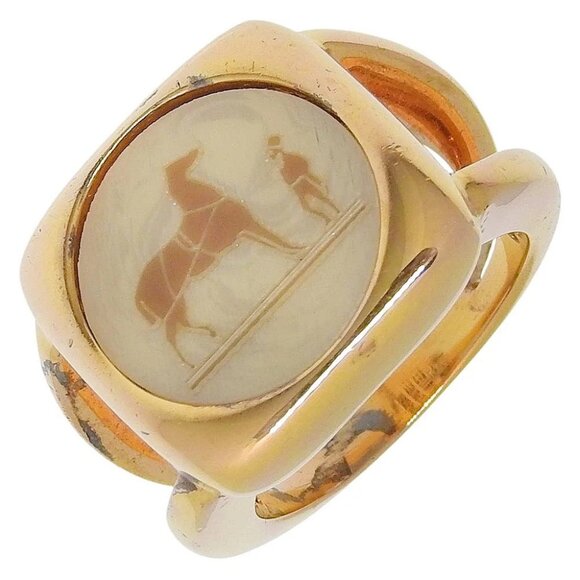 HERMES Corozo Ring Plated Gold #5.8(US Size) 11.3g Women - Picture 1 of 6
